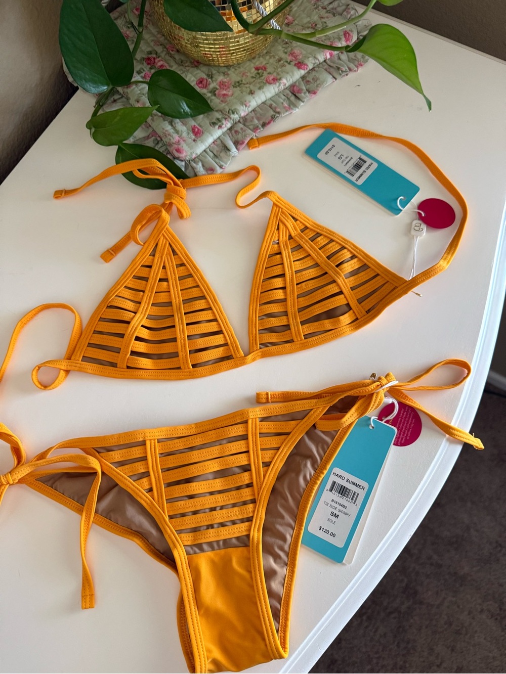 Beach Bunny Hard Summer Sole Orange Strappy Triangle Bikini Set - Picture 2 of 3